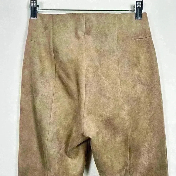 ZARA Faux Suede Ankle Zip Work Pants Leggings Tan Beige High Rise Women M - Picture 4 of 9